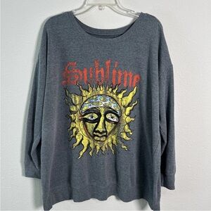 Y2K Sublime Oversized Womens Grey Round Neck Fleece Sweatshirt Band Graphic Sz 1